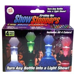 ShowStoppers Strobing Hex Light Bottle Stoppers 4pc LED Set New Party Lights